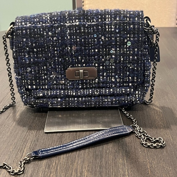 Coach Classic Chelsea Boucle Blue/Black Tweed Handbag - Picture 7 of 15